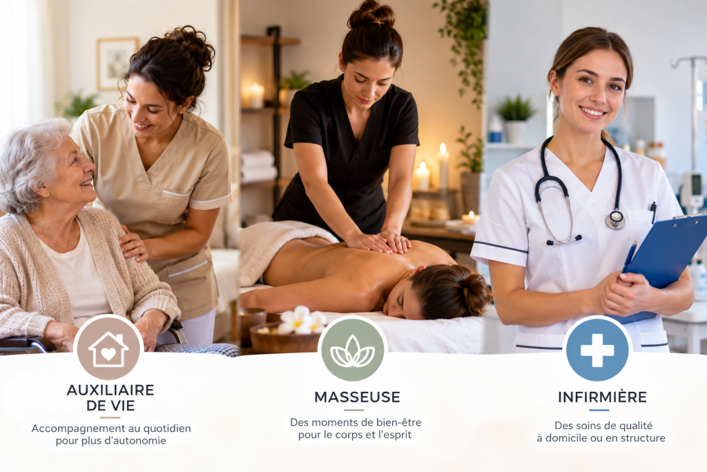 Nos partenaires : auxiliaire de vie, masseuse et infirmière